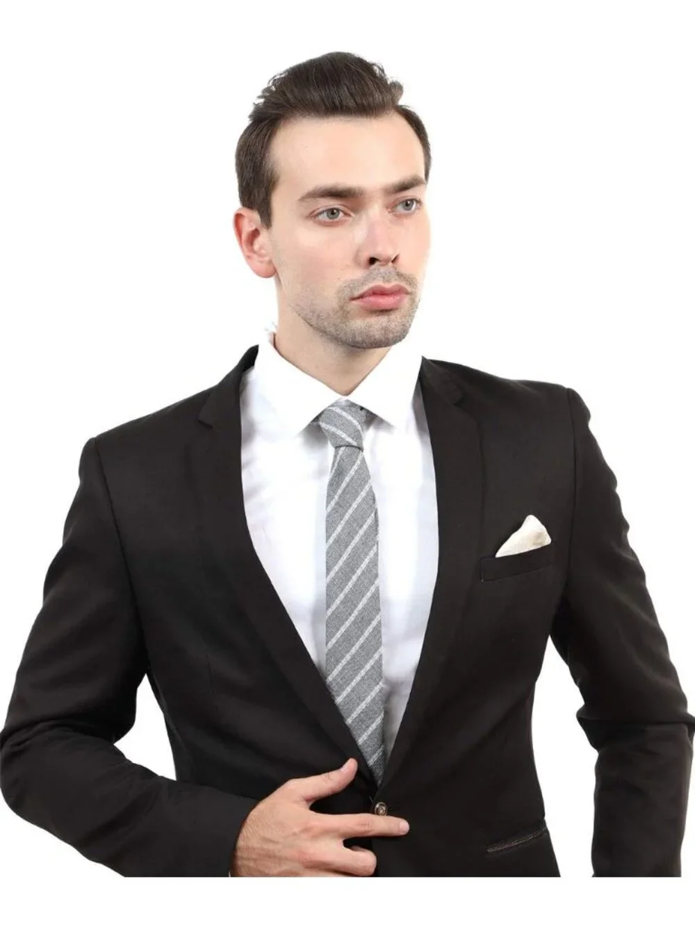 Men's Grey Cotton Linen Waffle Striped Textured Formal Slim Necktie For Business